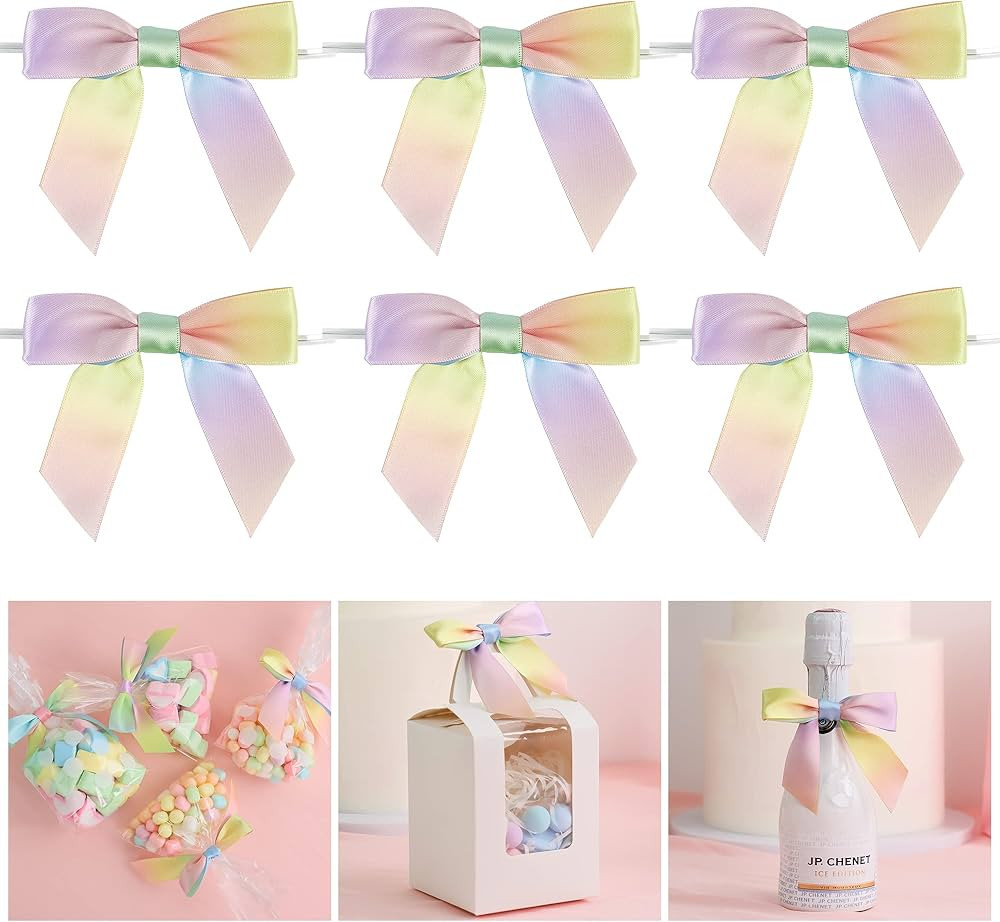 AIMUDI Pastel Ribbon Bows for Easter's Day Decorations 3.5" Satin Ribbon Twist Tie Bows for Treat... | Amazon (US)