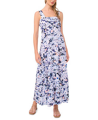 Women's Smocked Back Challis Square Neck Maxi Dress | Macy's