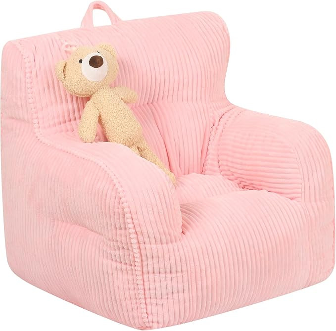 Kids Bean Bag Chair with a Plush Bear, Comfy Toddler Chair for Boys and Girls, Pink | Amazon (US)