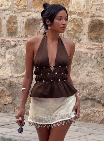 Movies End Halter Top Brown | Princess Polly US