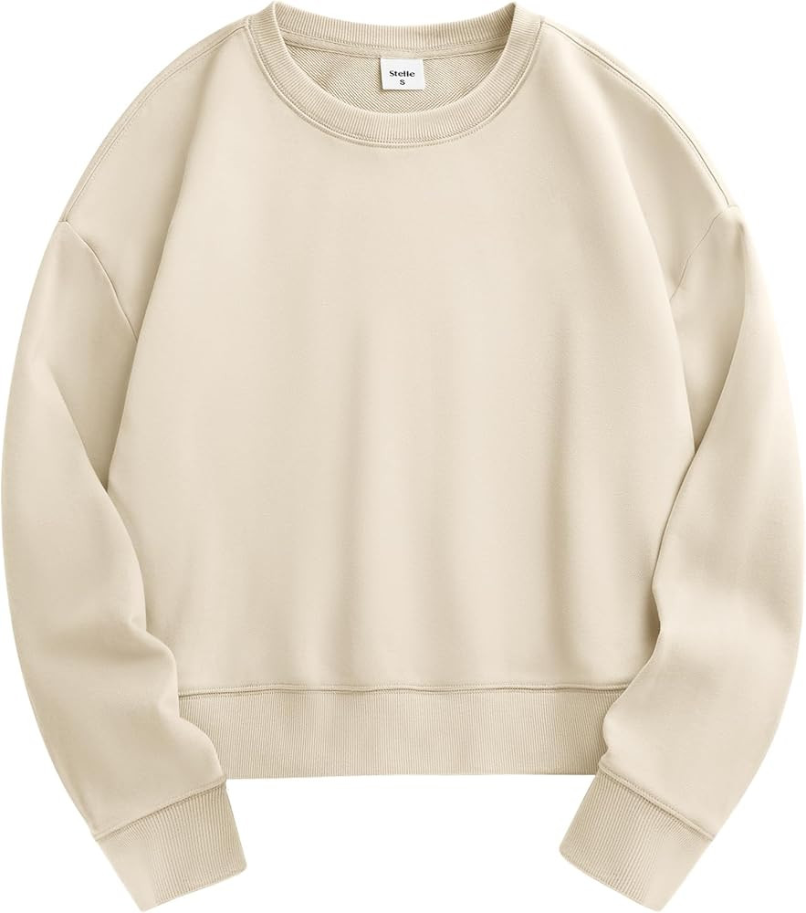 Stelle Cropped Sweatshirts for Women Cotton Long Sleeve Crop Tops Crewneck Pullover Oversized Swe... | Amazon (US)