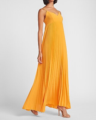 Pleated V-Neck Maxi Dress | Express