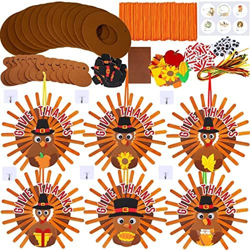 Winlyn 12 Sets Thanksgiving Wreath Sign Decorations DIY GIVE Thanks Turkey Craft Stick Wreath Fal... | Amazon (US)