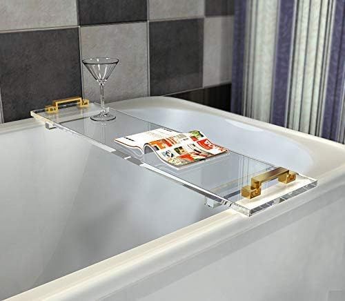 Acrylic Bathtub Tray Caddy with Metal Handles, Lucite Clear Bathroom Tray Rack | Amazon (US)