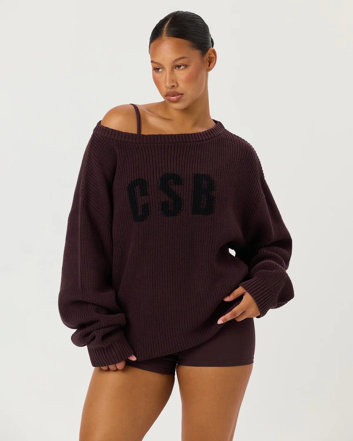 Off Shoulder Knit Sweater | Espresso | Crop Shop Boutique US