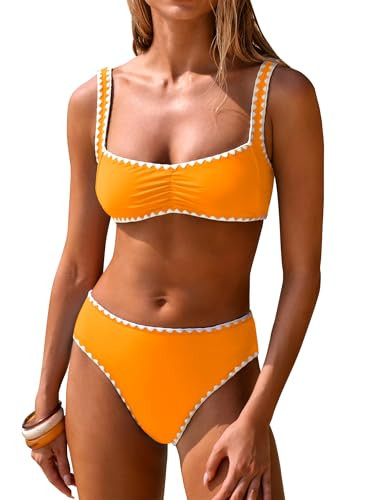 ANRABESS Womens Bikini Sets Two Piece Swimsuit Ribbed Front Ruched Mid Waisted Bathing Suit Color... | Amazon (US)