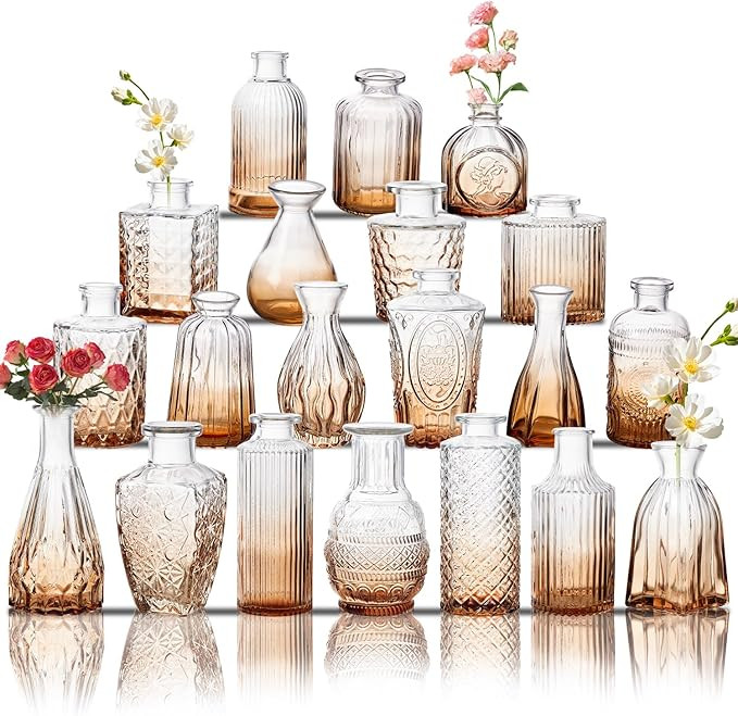 Glass Bud Vase Set of 20, Small Flower Vases, Glass Vases for Centerpieces, Vintage Home Table De... | Amazon (US)