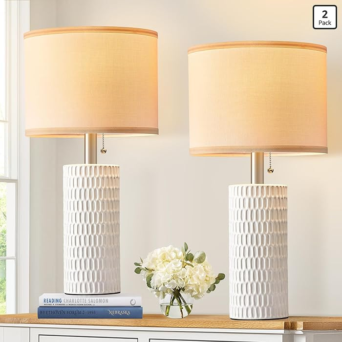 Reaketon 20" Small Ceramic Table Lamps for Bedroom Set of 2, Modern Lamps for Night Stands, Farmh... | Amazon (US)