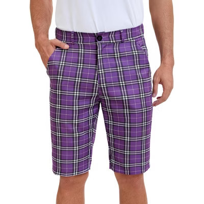 INSPIRE CHIC Men's Straight Fit Flat Front Plaid Printed Shorts Purple 28 | Target