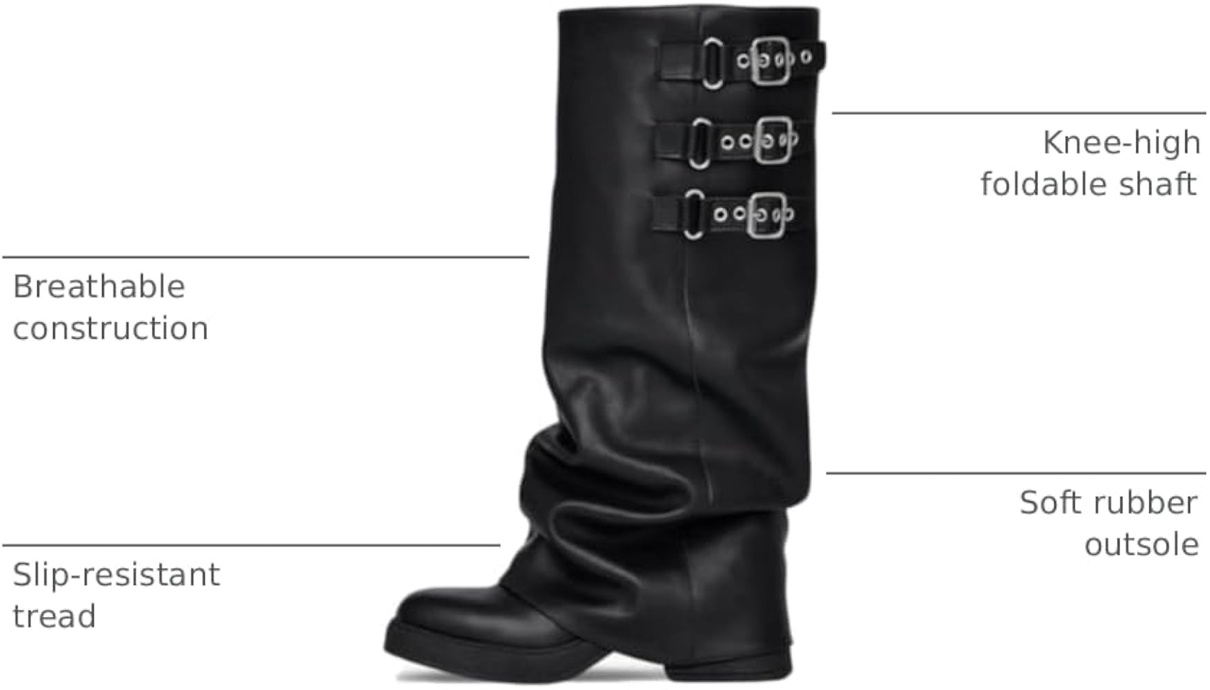 Knee High Boots Women Fall Slouchy Fold Over Tall Boots - Motorcycle, Hidden Zipper, Fashion Buck... | Amazon (US)