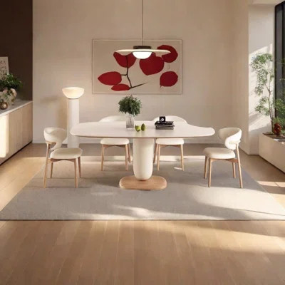 Creamy Wood Tone Rock Solid Marble Dining Table | Wayfair North America