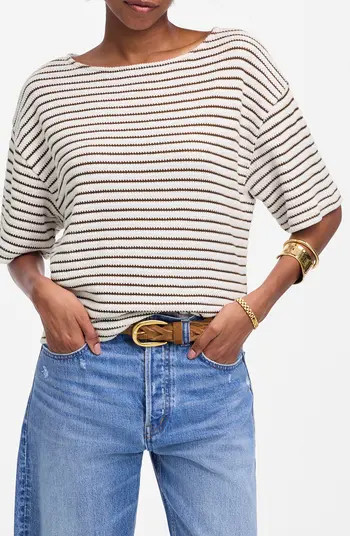 Stripe Embroidered Boxy Knit T-Shirt | Nordstrom Rack