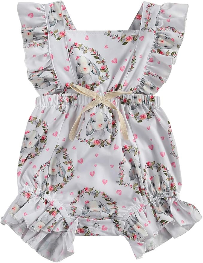 Newborn Baby Girl Easter Clothes Backless Ruffle Sleeveless Rabbit Bunny Romper Bodysuit Jumpsuit... | Amazon (US)