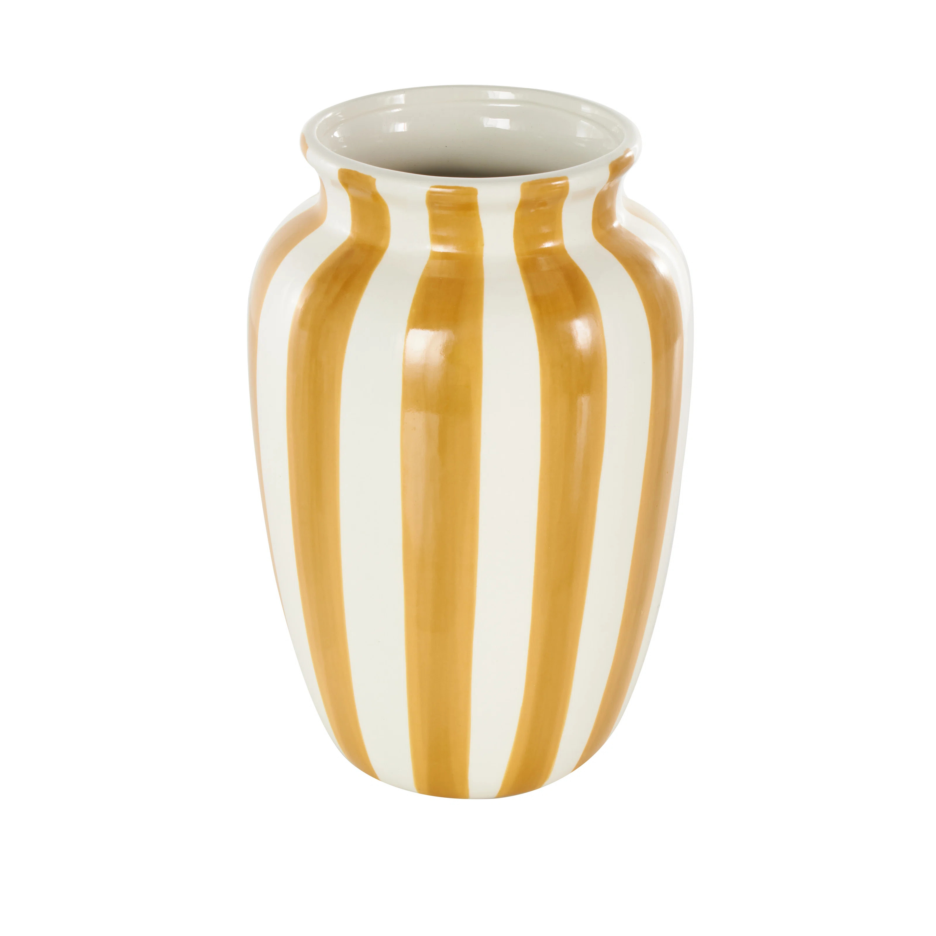 Cole And Grey Ceramic Round Wide Decorative Vase With Teal Vertical Stripes | Wayfair North America