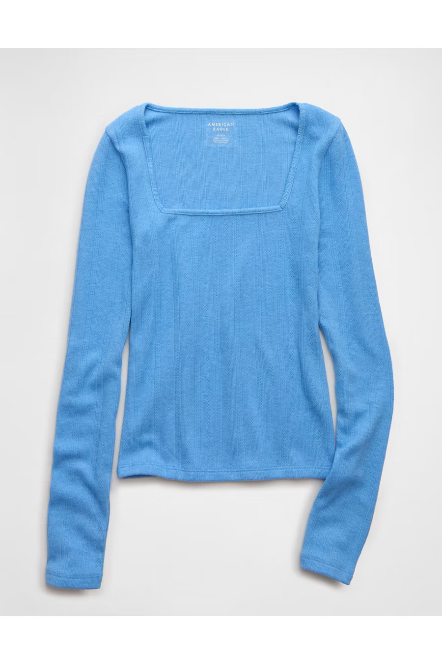 AE Long Sleeve Square Neck T-Shirt Women's Gravity Blue S | American Eagle Outfitters (US & CA)