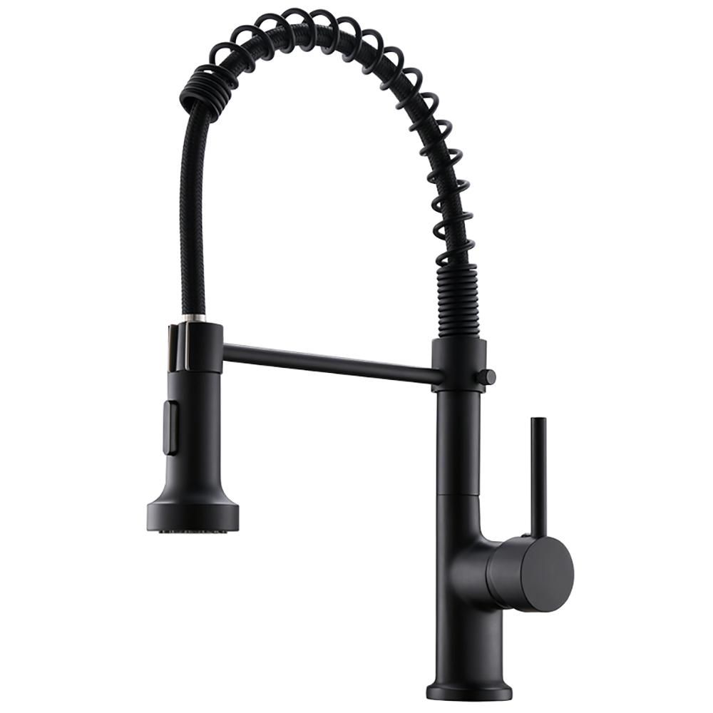 Boyel Living Kitchen Faucet Brass Single-Handle Pull-Down Sprayer Kitchen Faucet in Matte Black | The Home Depot