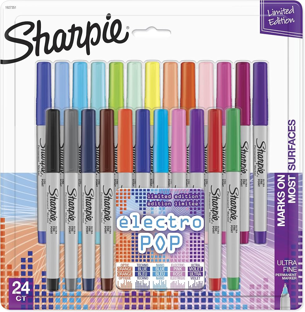 Sharpie Electro Pop Permanent Markers | Ultra Fine Point Markers, Assorted Colors, 24 Count | Amazon (US)