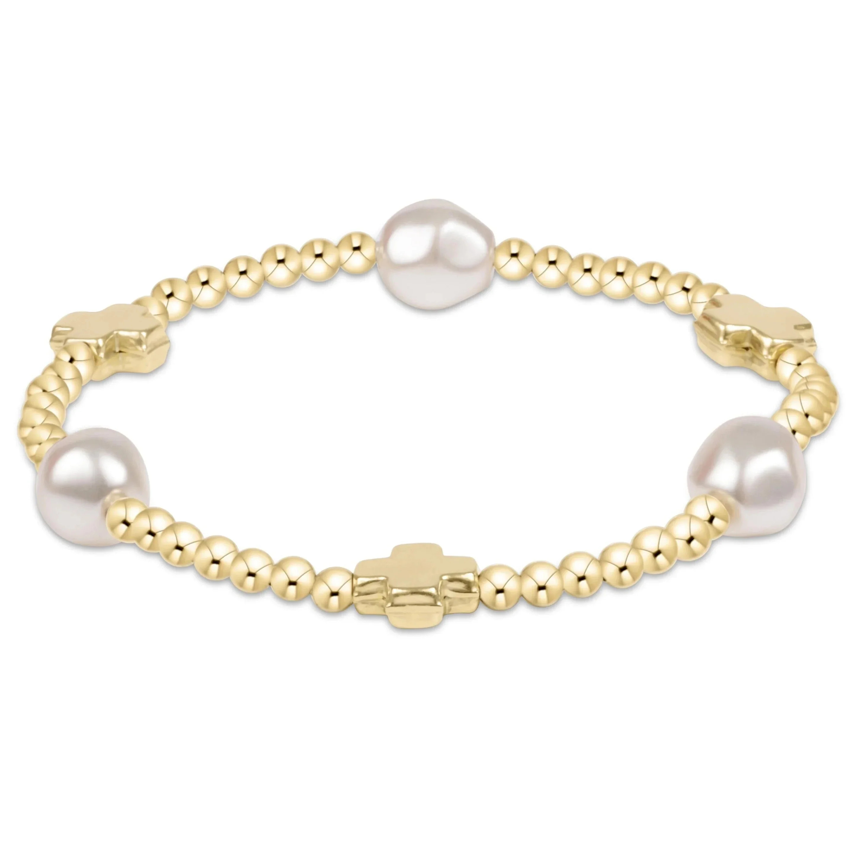 Signature Cross Admire Pearl Pattern 3mm Bead Bracelet - Gold | The Horseshoe Crab