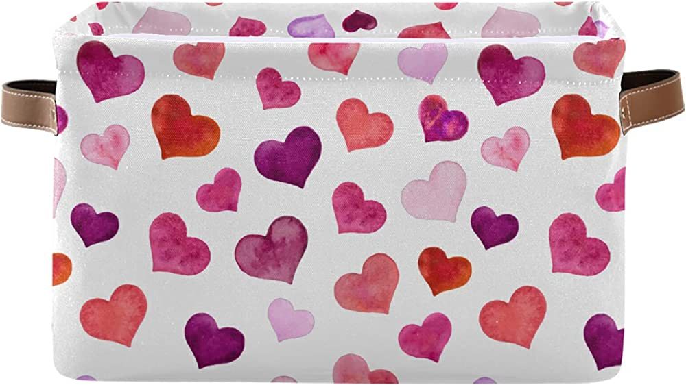 senya Valentine's Day Storage Basket, Large Foldable Storage Basket with Handles, Pink Love Heart... | Amazon (US)