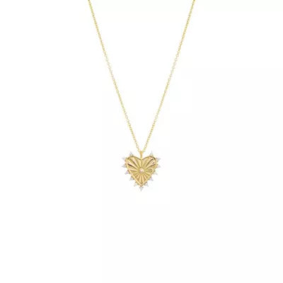 By Adina Eden CZ Rimmed Ridged Heart Pendant Necklace, Gold | Belk