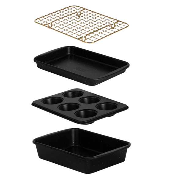 Thyme & Table 4-Piece Stackable Non-Stick Toaster Oven Bakeware Set, Black & Gold | Walmart (US)