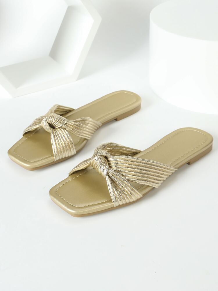 Metallic Knot Detail Slide Sandals | SHEIN