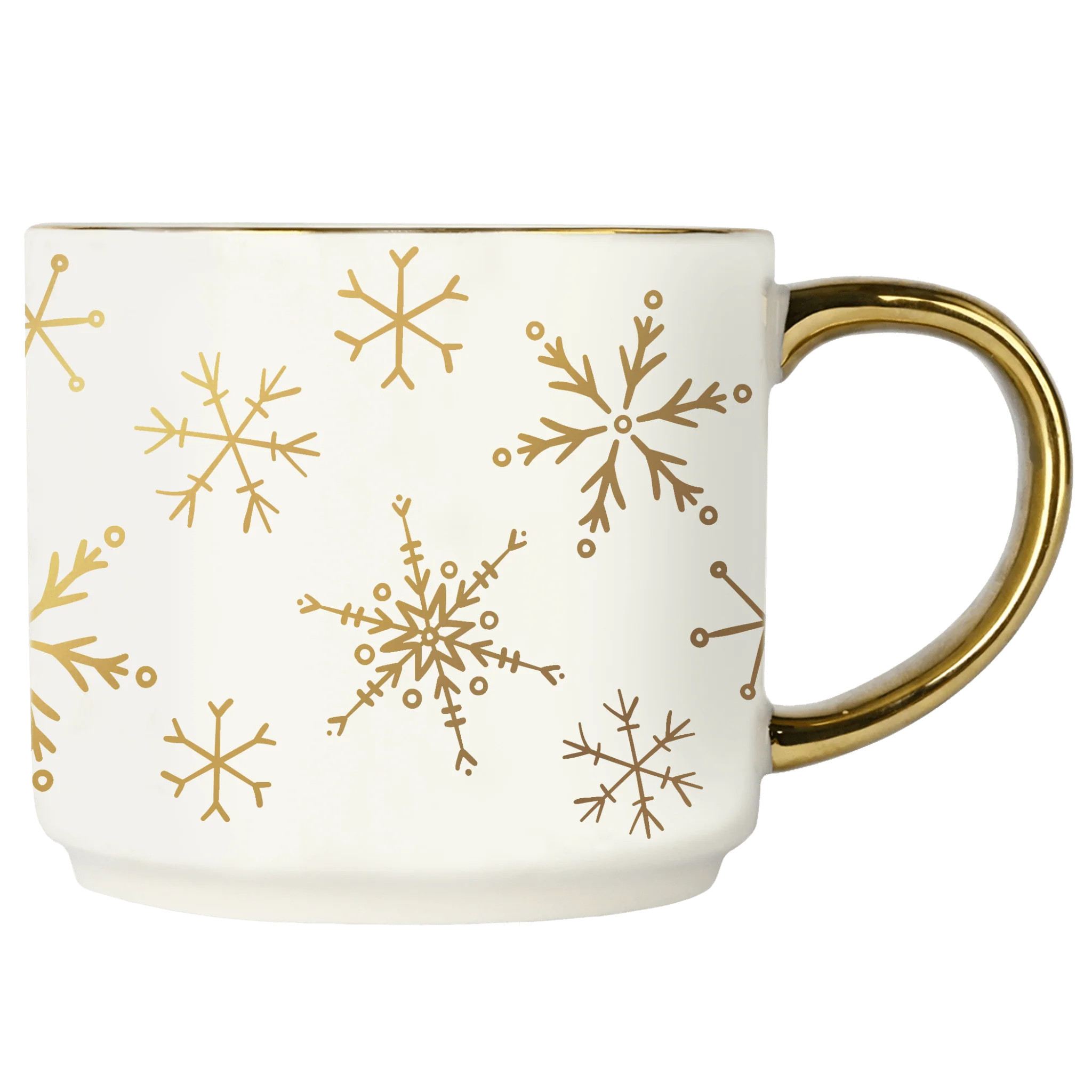 Gold Snowflakes 14oz. Coffee Mug | Elegant Mugs for Christmas | Sweet Water Decor, LLC