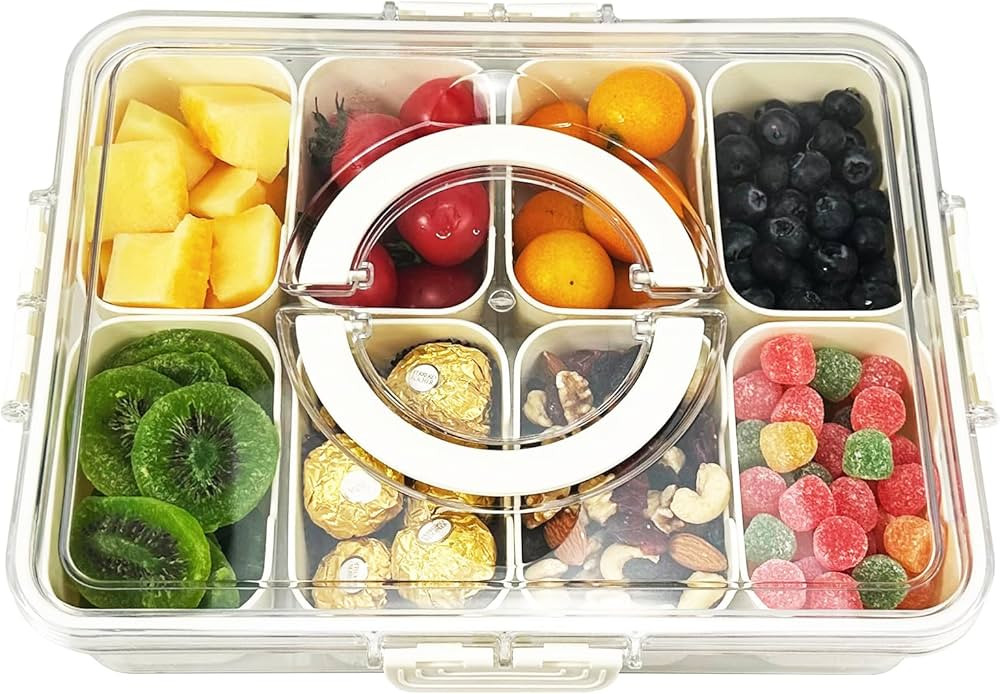 Divided Serving Tray with Lid and Handle - Snackle Box Charcuterie Container for Portable Snack P... | Amazon (US)