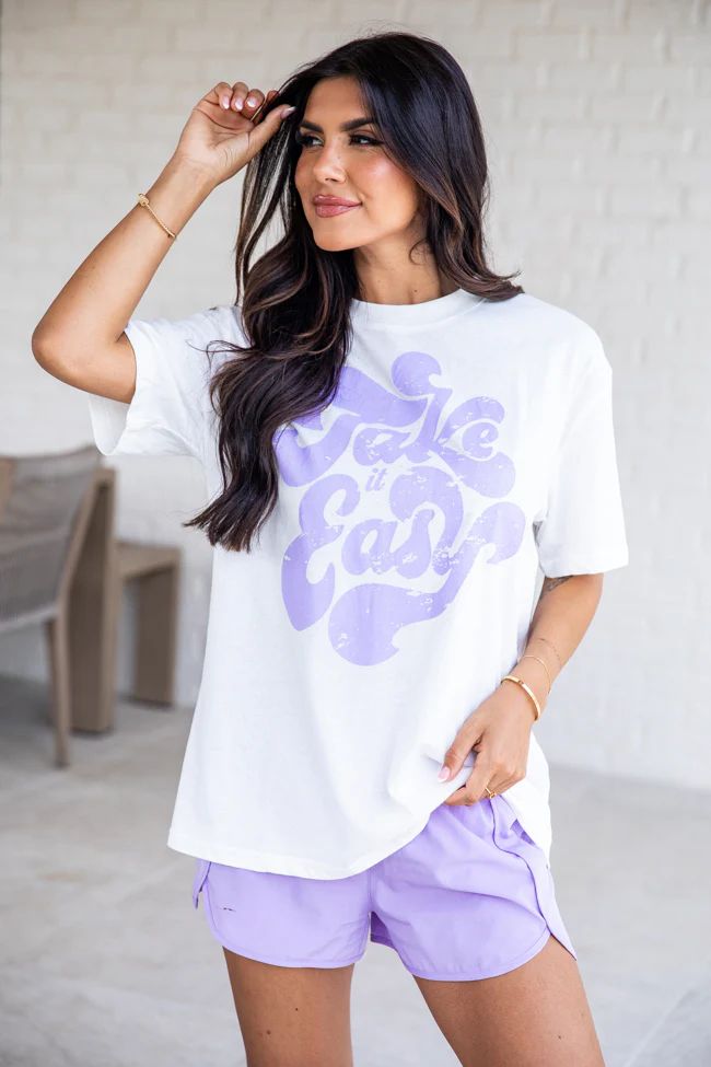 Take It Easy White Oversized Graphic Tee | Pink Lily
