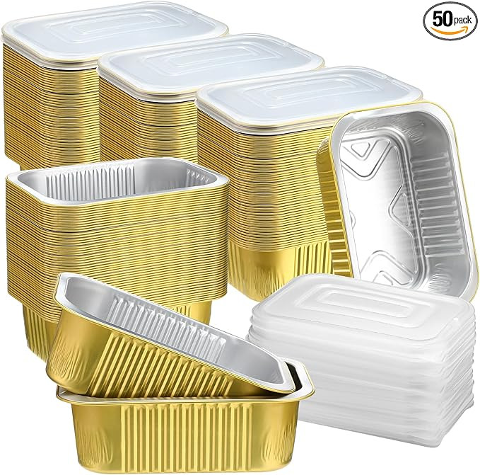 Baderke 50 Pack 30oz Aluminum Foil Pans with Lids, 7"x5" Bread Loaf Pan Disposable Cake Tin, Foil... | Amazon (US)