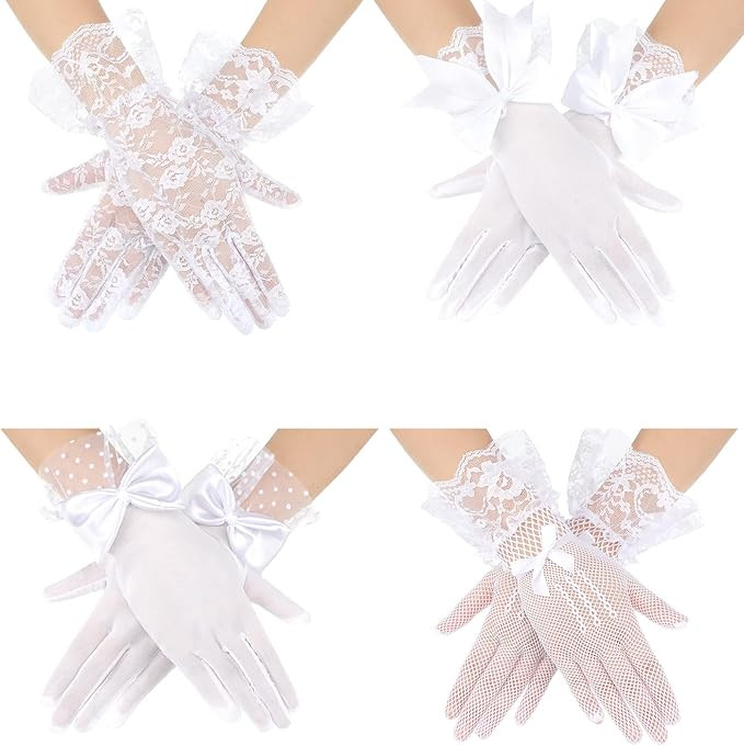 Geyoga 4 Pairs Lace Gloves Women Tea Party Vintage Elegant Short Glove for Dressy Women Wedding H... | Amazon (US)