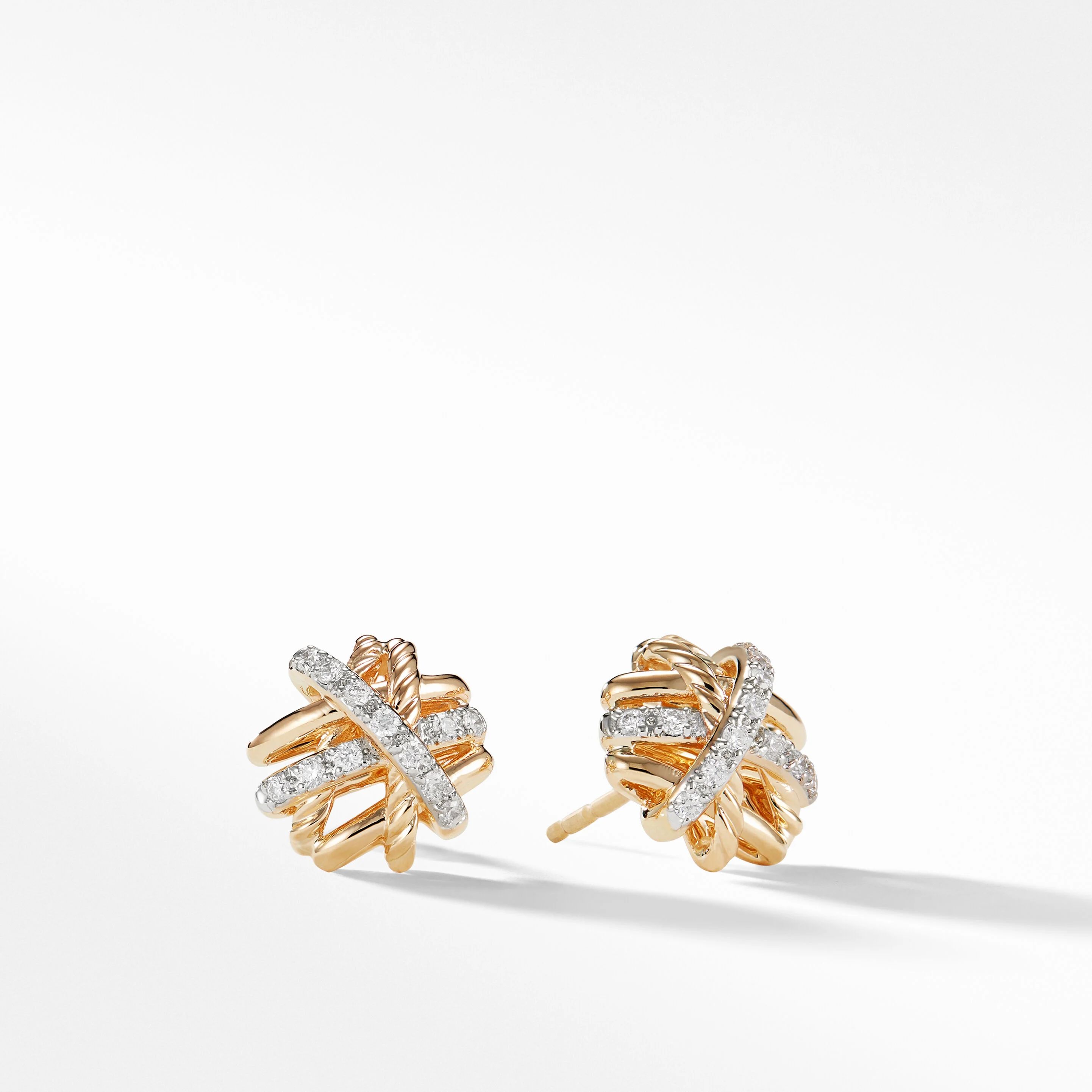 Crossover Stud Earrings in 18K Yellow Gold with Pavé Diamonds | David Yurman