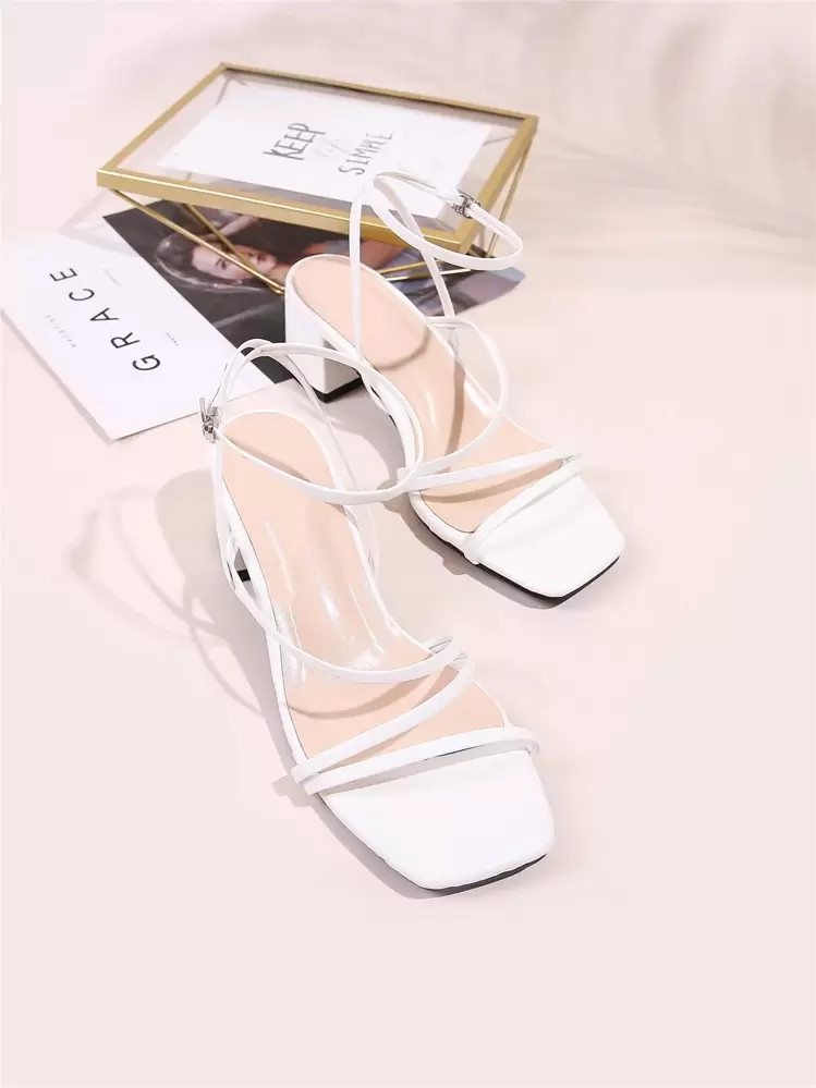 Women Minimalist Chunky Heeled Ankle Strap Sandals, Elegant Summer Heeled Sandals | SHEIN