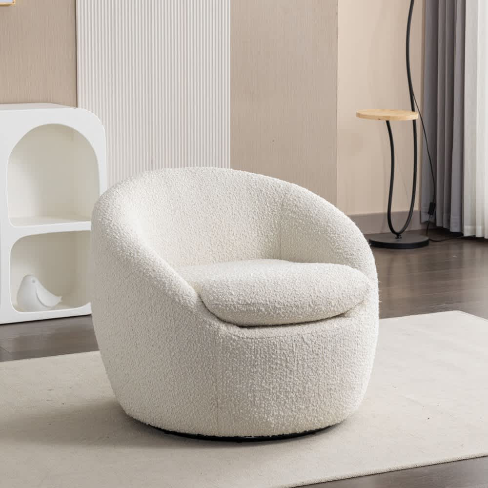 Coolbibila Modern Swivel Barrel Chair Cream Boucle Upholstered Accent Chair with Metal Base for Living Room one_size in White | LIAM-SWIVEL-CREAM | Lowe's