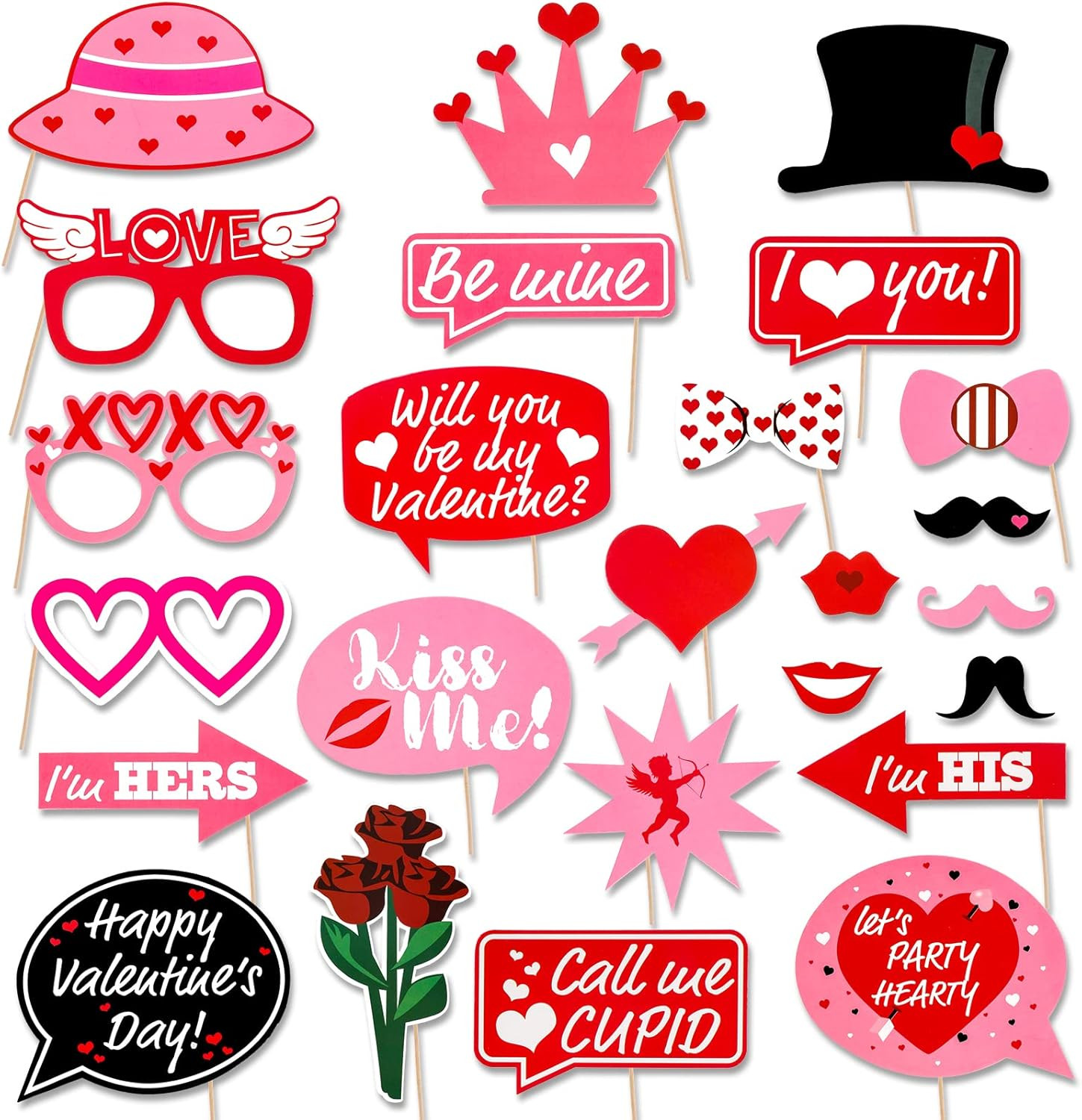 Konsait Valentine's Day Photo Booth Props,24Pcs Wedding Photography Props Red Heart Bow Tie Crown... | Amazon (US)