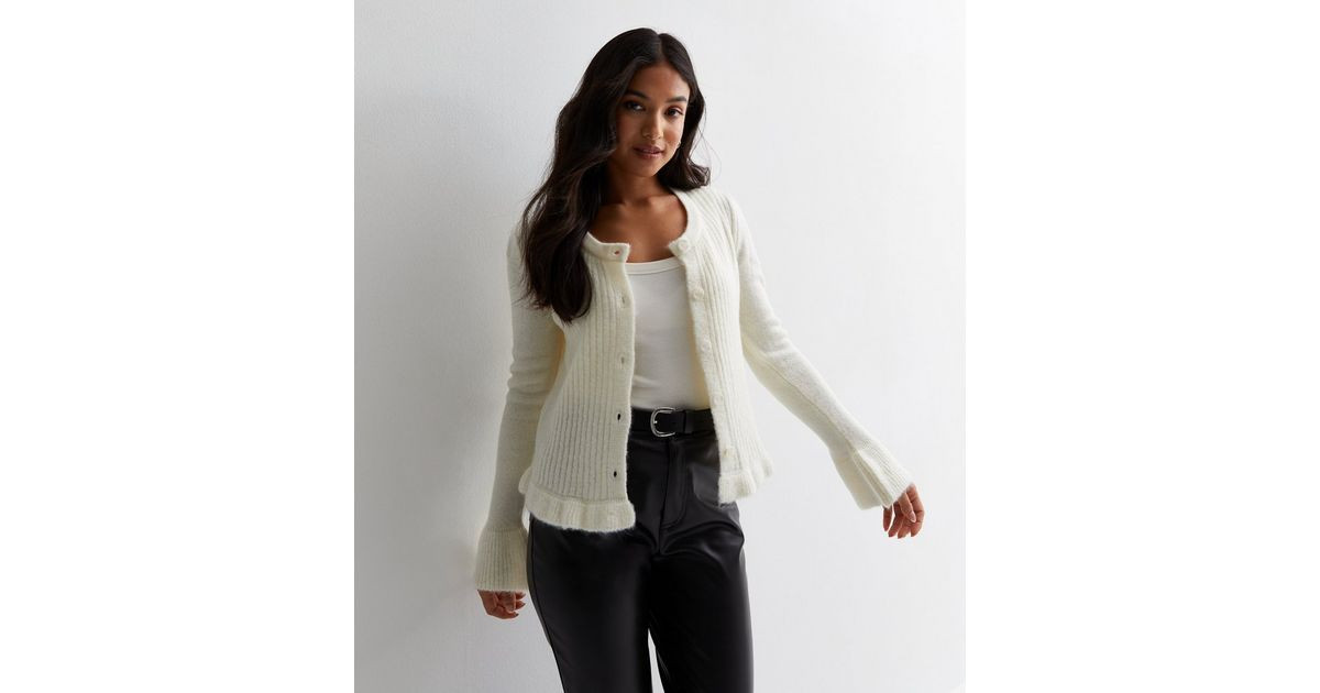 Petite Cream Scoop Neck Frill Sleeve Cardigan | New Look | New Look (UK)