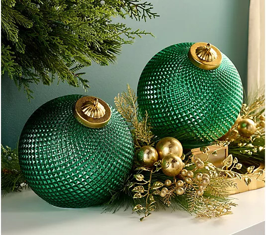 Set of (2) 8" Diamond Glass Tabletop Ornaments by Valerie - QVC.com | QVC