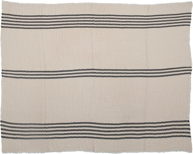 Creative Co-Op Coastal Black and White Stripe Woven Cotton Double Cloth Stitched Blanket and Fray... | Amazon (US)