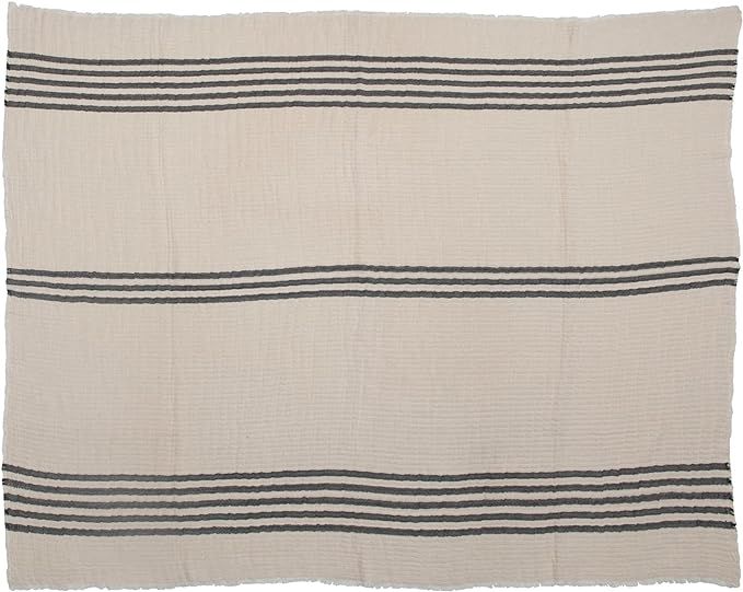 Creative Co-Op Coastal Black and White Stripe Woven Cotton Double Cloth Stitched Blanket and Fray... | Amazon (US)