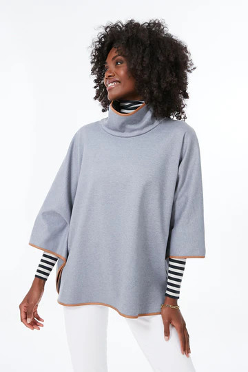 Black Leather Trim Funnel Neck Piper Poncho | Tuckernuck (US)