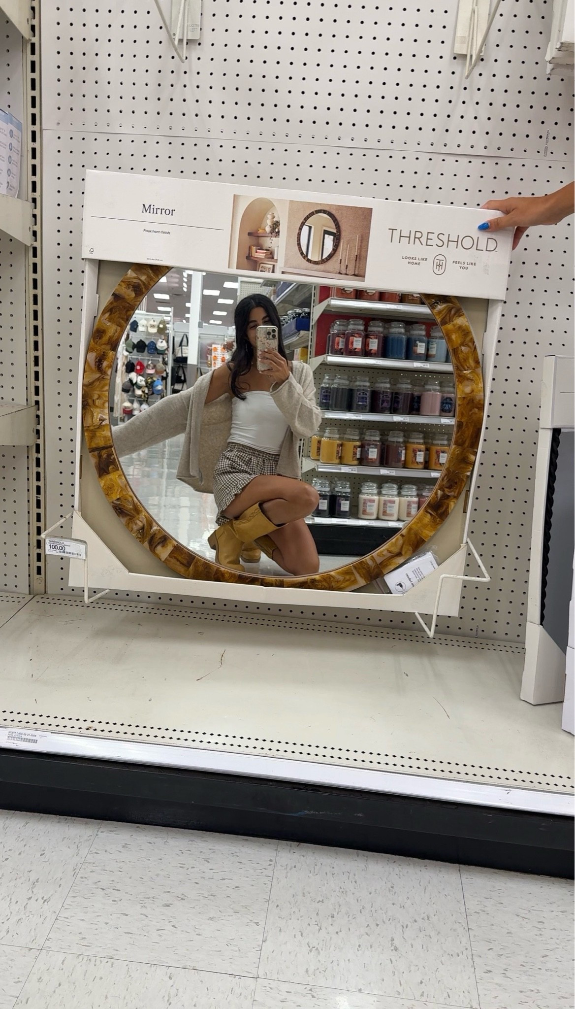 Trending target circle mirror and fall outfit with ruffle boxer shorts