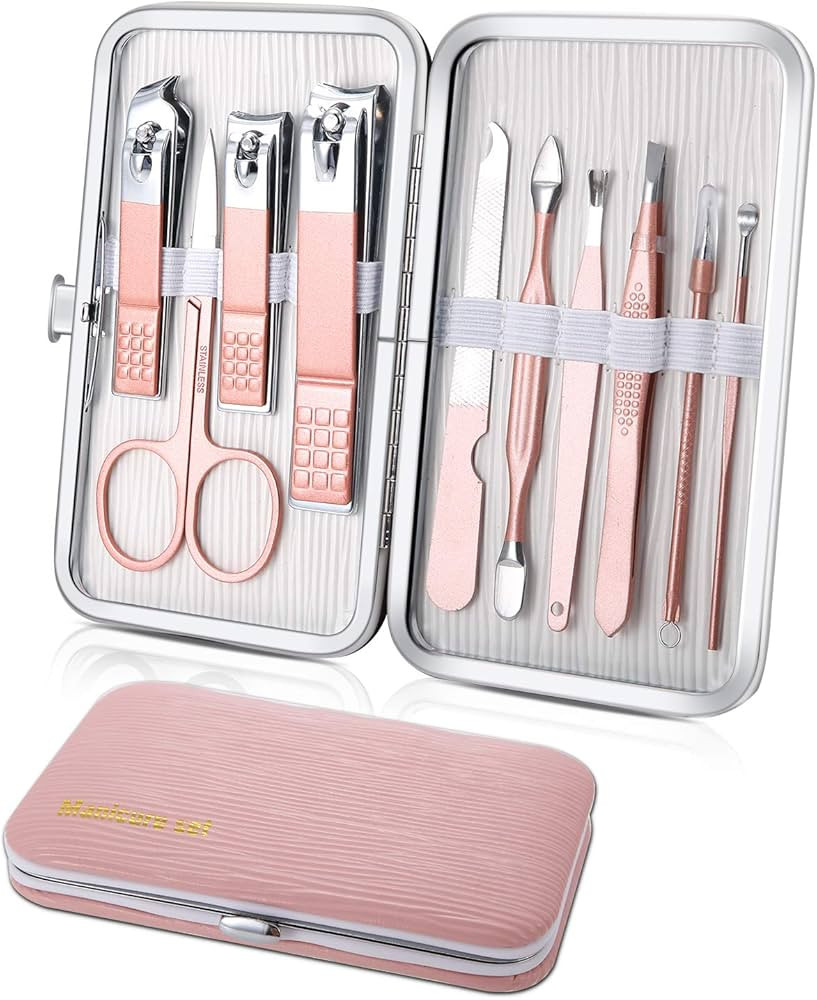 Manicure Set, Travel Mini Nail Clippers Kit Pedicure Care Tools, 10pcs Stainless Steel Grooming k... | Amazon (US)