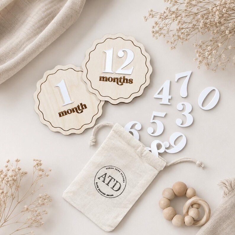 Wood Baby Milestone Discs, Monthly Baby Milestone, First Year Photo Props, Wooden Baby Milestone ... | Etsy (Global)