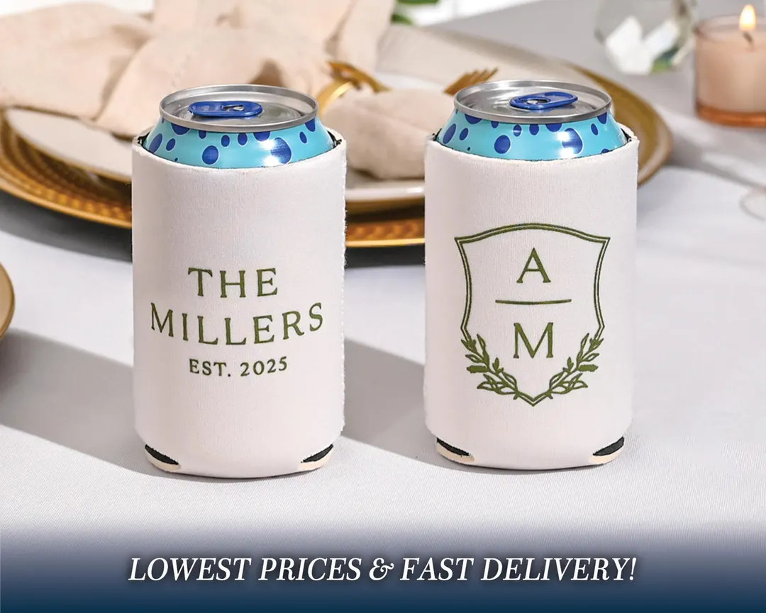 Personalized Wedding Can Coolers, Custom Huggers for Modern Wedding or Engagement Party, Wedding ... | Etsy (US)