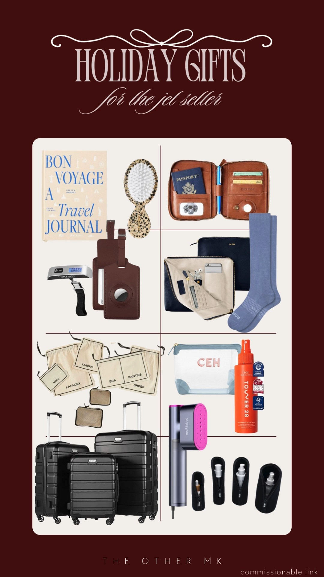 holiday gifts, Christmas gifts, trendy gifts, wishlist, holiday favorites, gifts for jet setter, travel journal, hair brush, suitcase set, travel bag organizer, leather travel wallet, facial spray, clothes travel steamer, luggage bag tags 

 

#LTKGiftGuide #LTKHoliday #LTKSaleAlert
