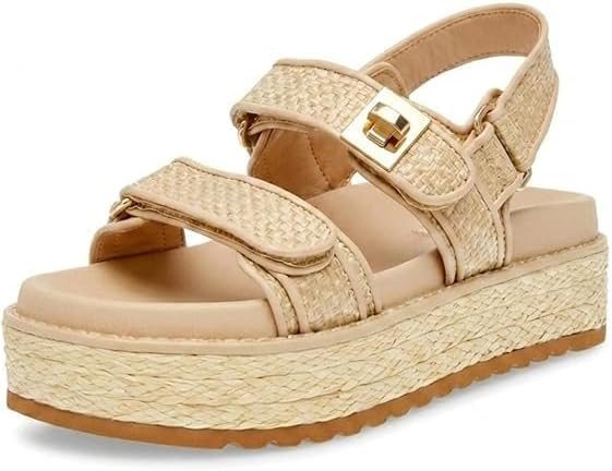 heelchic Womens Platform Raffia Sandals with Cushioned Footbed Beach Shoes | Amazon (US)