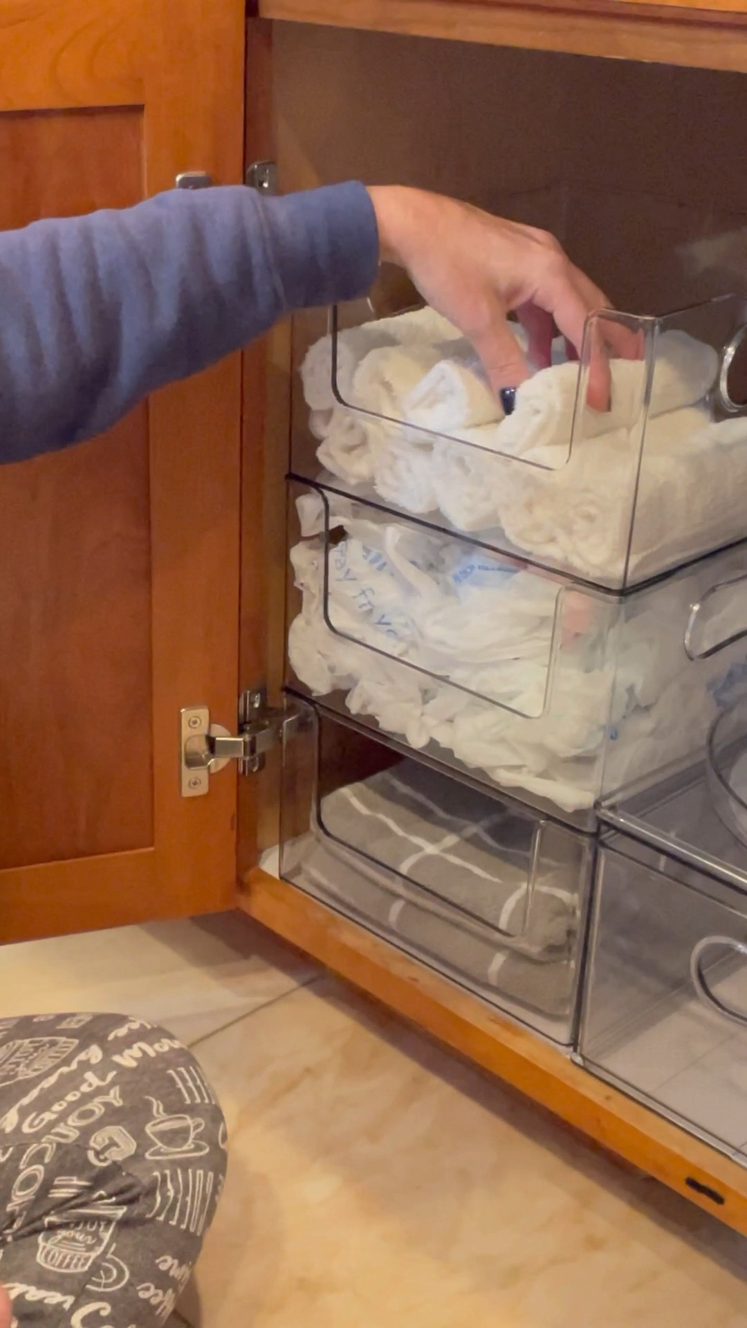 Under sink organizer!  I love these Home Edit open stackable containers for wash cloths and grocery bags and they can be used in a closet, in a baby room, so many options!!!  

#LTKhome #LTKFind