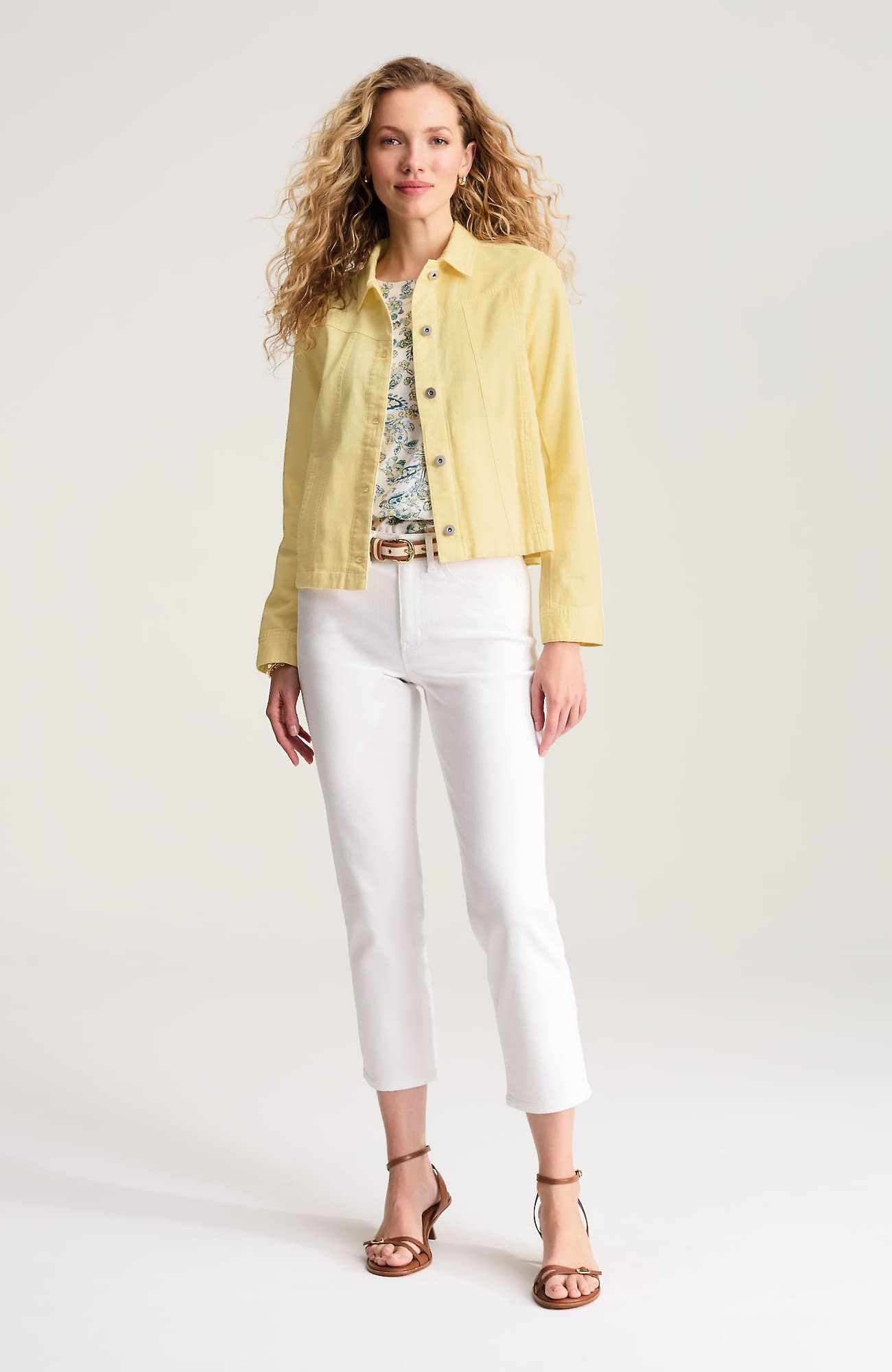 Women's Cotton & Linen Seamed Denim Jacket (Yellow/Gold) (Size: XL) J. Jill | J. Jill