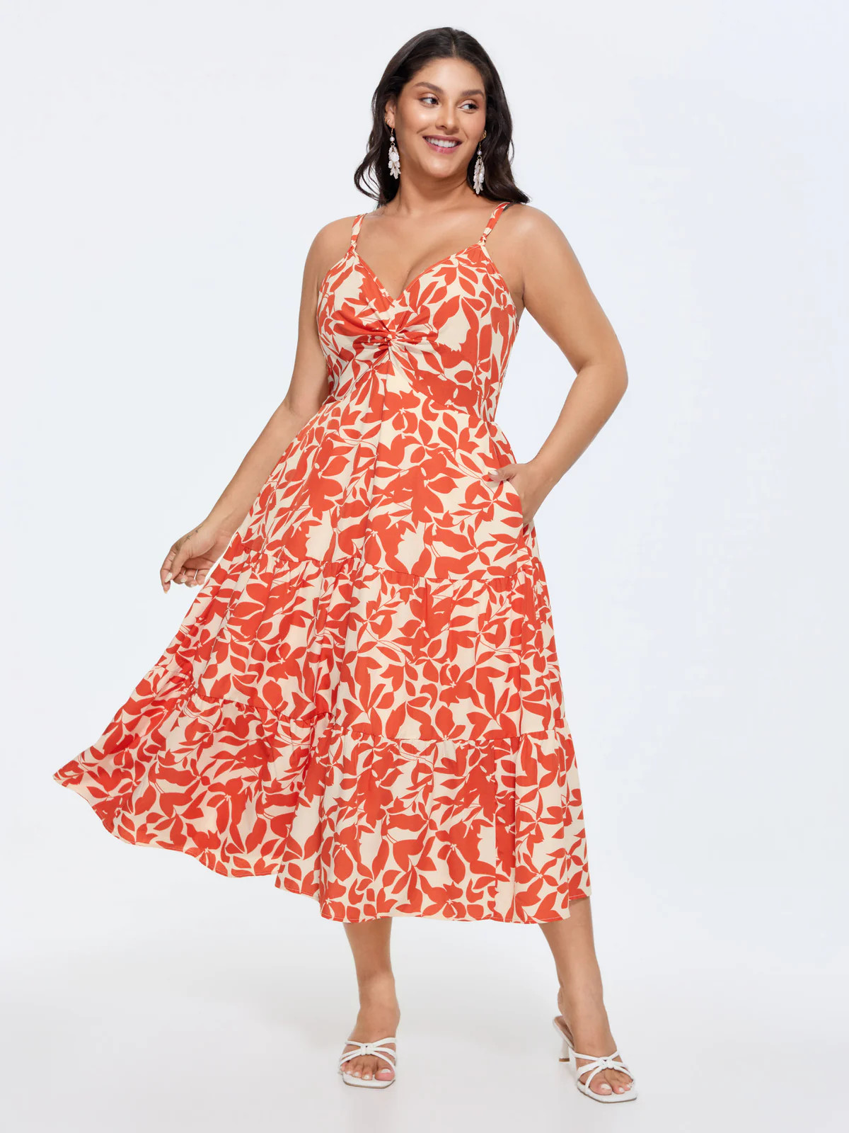 Floral Print Twist Front Midi Dress | Bloomchic