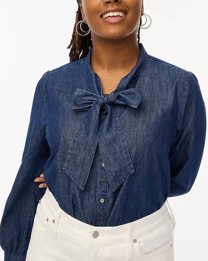 Chambray bow tie-neck top | J.Crew Factory
